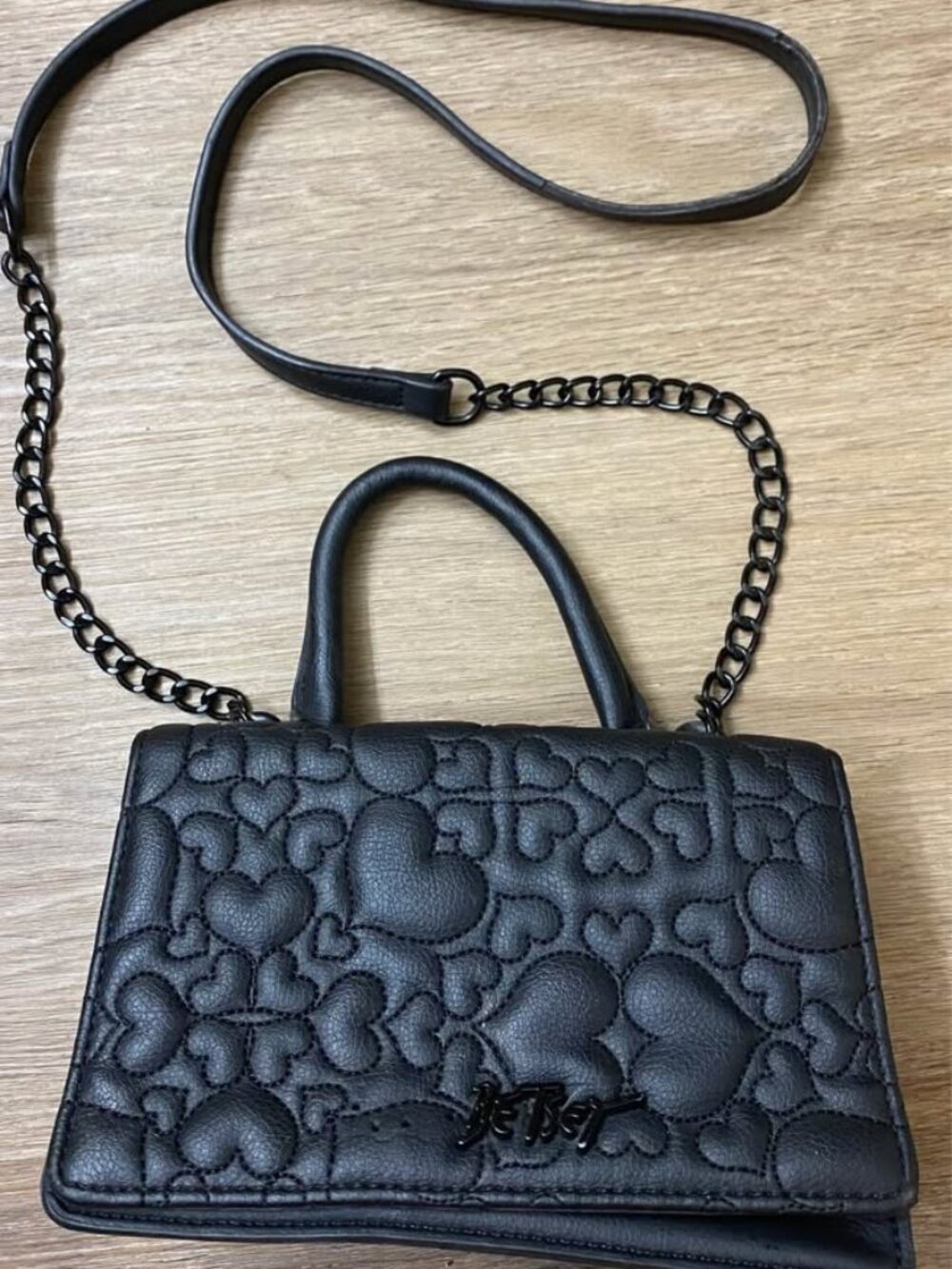 Betsey Johnson Black Quilted Heart Satchel Purse Puffy Hearts Crossbody Customiz